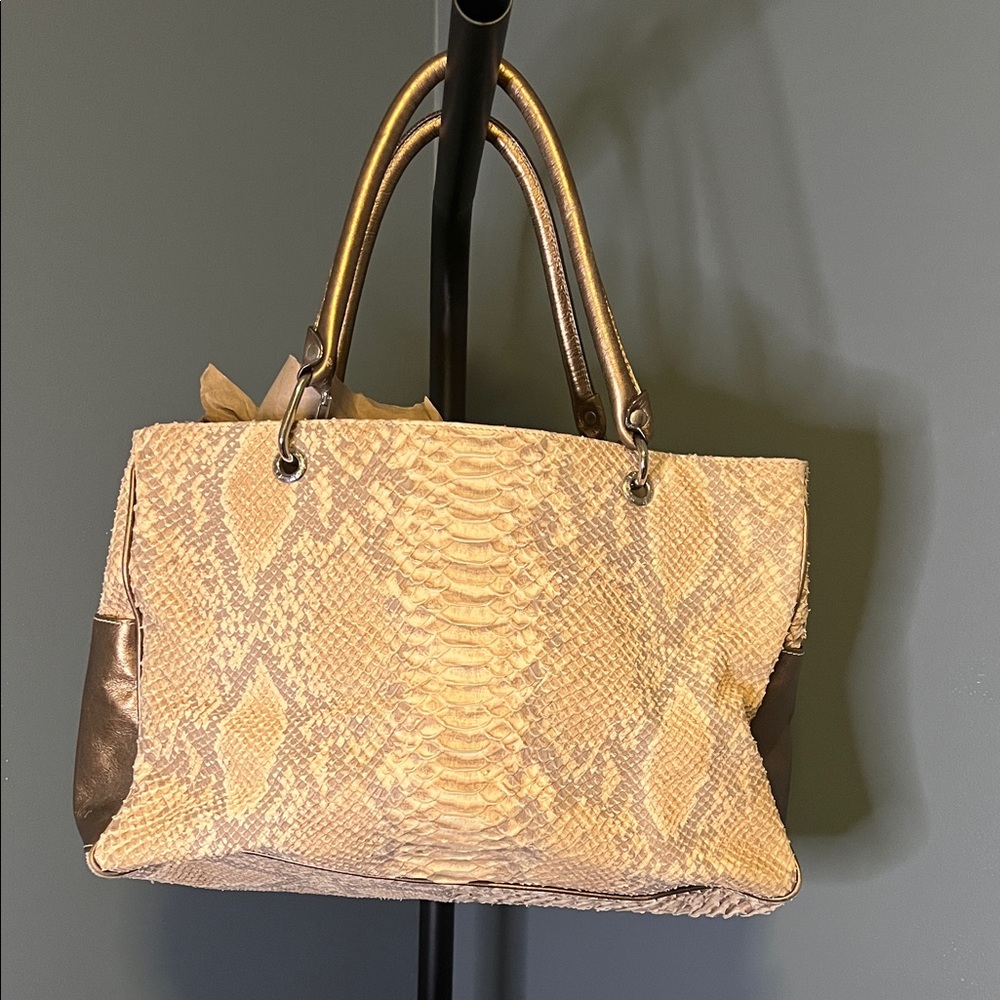 Plinio Visona Cream and Brown snakeskin Satchel